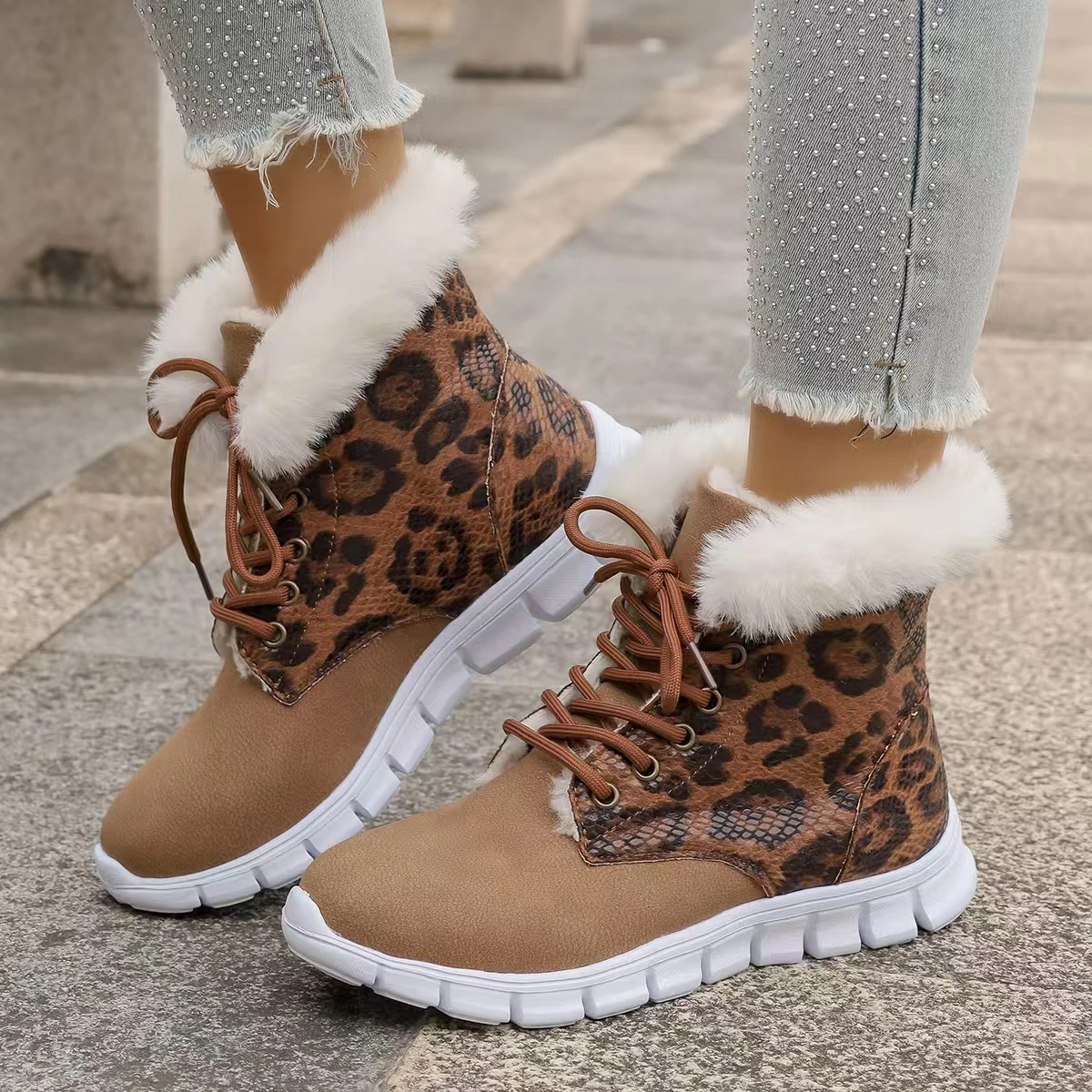 Luxury Women Snow Boots Trend Thickened Cotton Shoes Women Thicken Plush Platform Ankle Boots Woman Mid-calf Lace-up Snow Boots