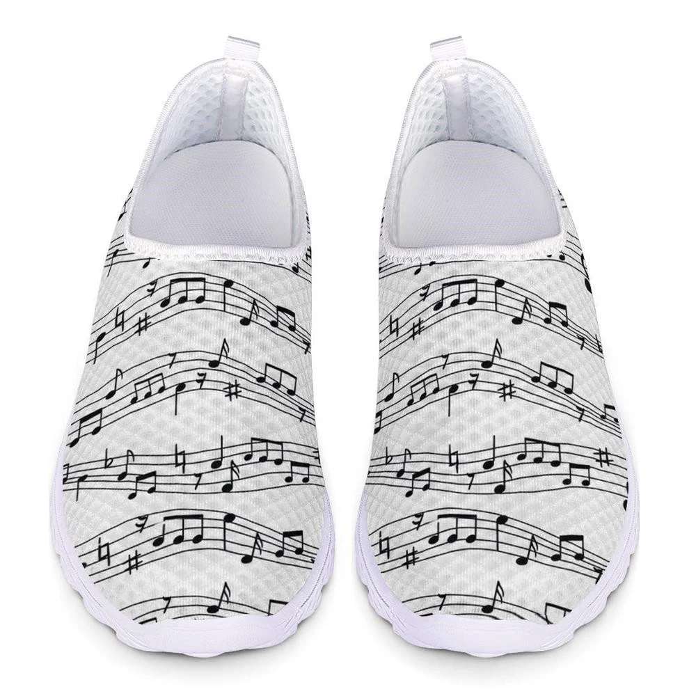 Cute Music Notes Pattern Summer Super Light Flats Shoes Loafers Women Casual Shoes Mesh Slip On Flat Sneaker Ladies Sneakers