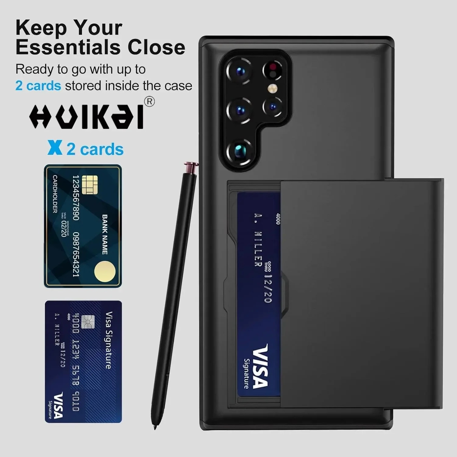 Case For Samsung Galaxy S24 Ultra S23 S22 Note 20 S23 FE Wallet Card Holder Slide Slot Slim Hard PC Heavy Duty Protective Covers