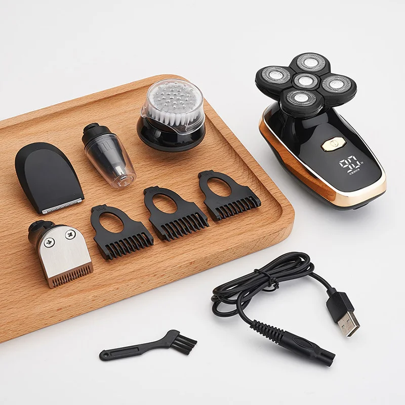 

Baldhead 5-head rotating electric shaving kit IPX6 water-resistant portable men's facial hair trimmer USB charging