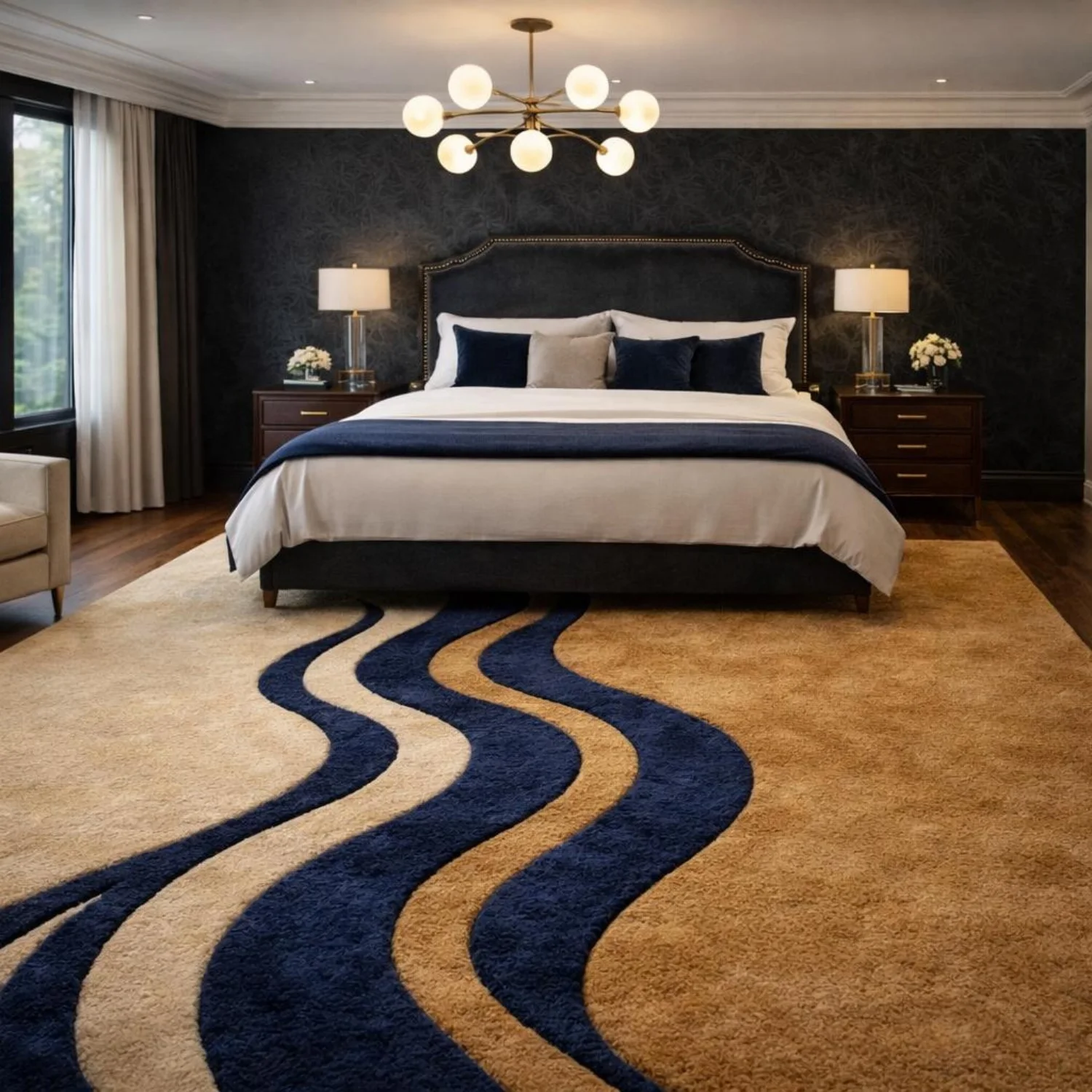 Room Decor Rug  Sculpted Wave Design H1andmade Tufted Wool Rug, Modern Luxury Abstract Area Rug for Living Room  Bedroom