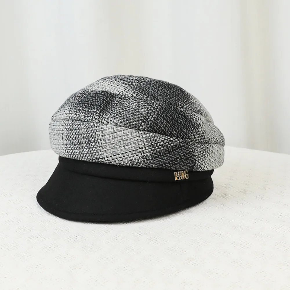 Women Vintage Beret Hat Baker Boy Cap Wool Blend Plaid Textured Newsboy Cap Fashion Retro Casual Ladies Hat Autumn Winter Outfit