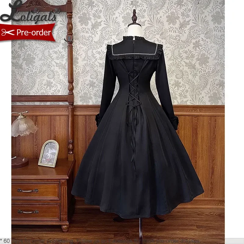 Cooles langes schwarz besticktes lolita kleid w. Cape von alice girl ~ vorbestellen