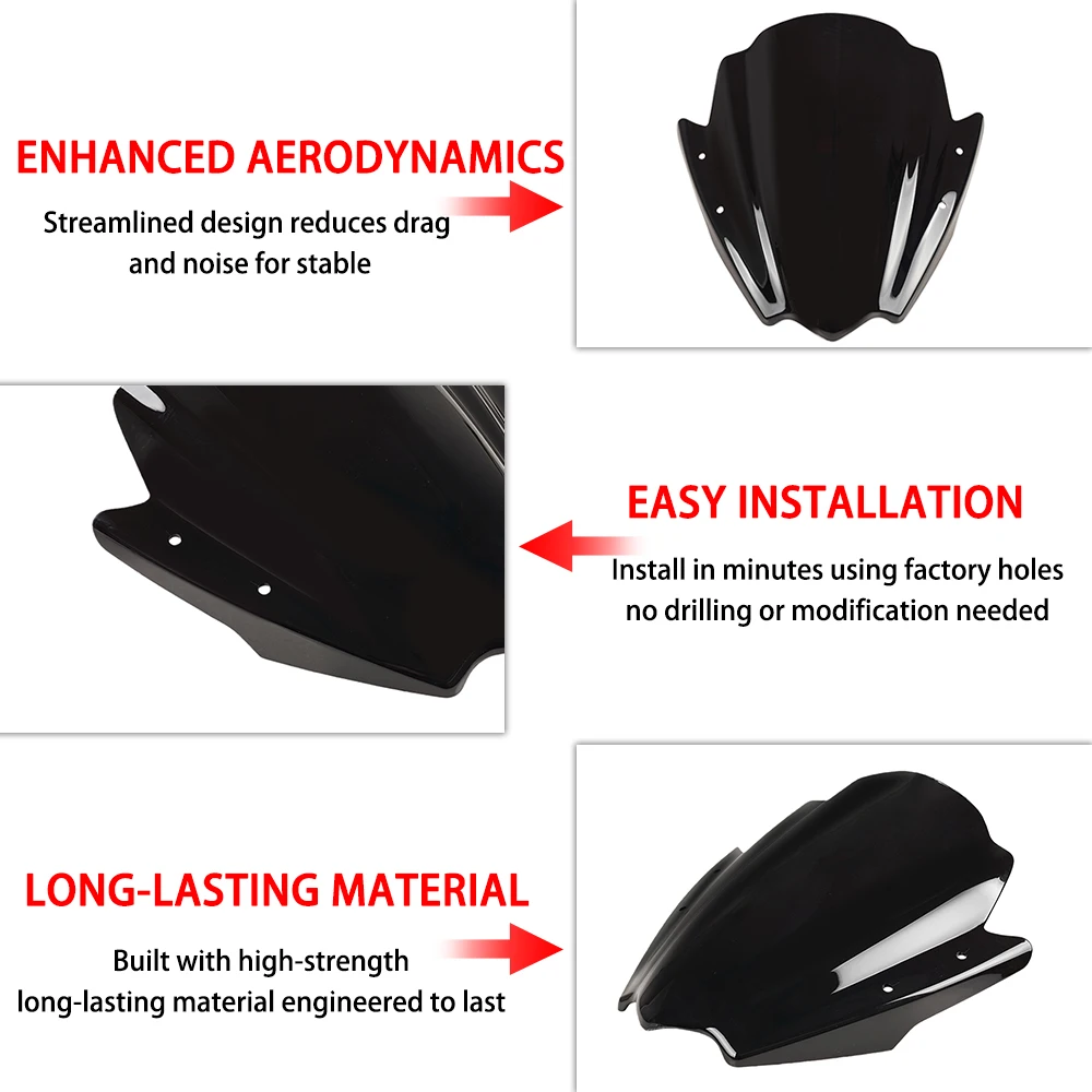 Universal Motorcycle Windshield Fit For 22 - 25mm Handlebar Street Bikes Bracket Heightened Modified Thickened Front WindScreen