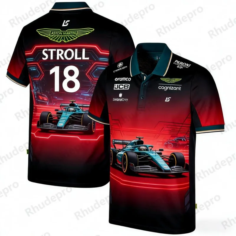 

Aston Martin Racing Team Training Street Style Button Polo Shirt Fernando Alonso 14 Men's And Women's Short Sleeve Clothing