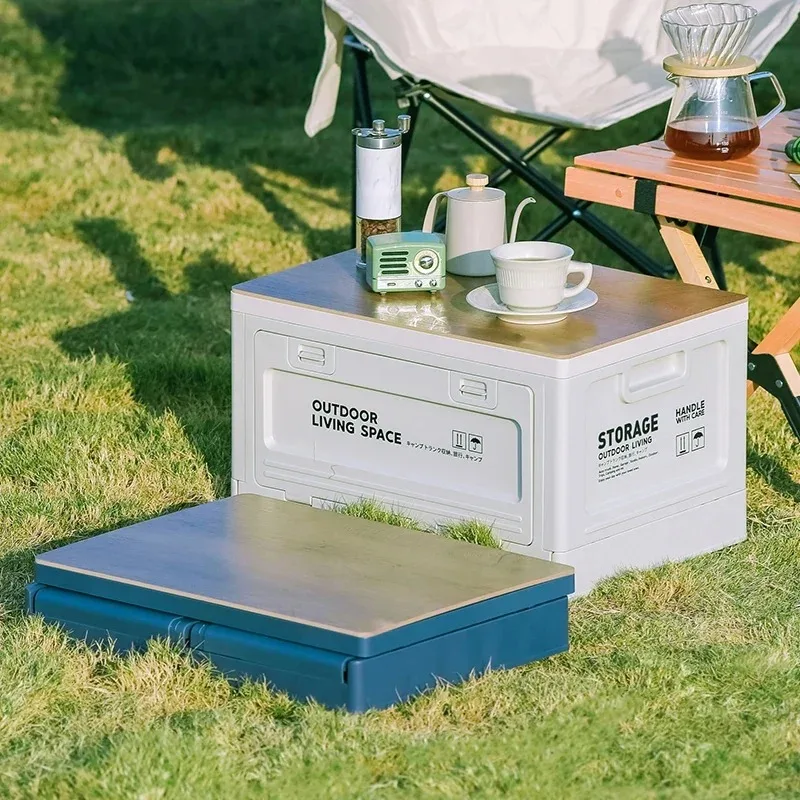 Camping Folding Box Can Be Outdoor Car Trunk Wooden Cover Camping Picnic Organizer Box Household Storage Storage Box