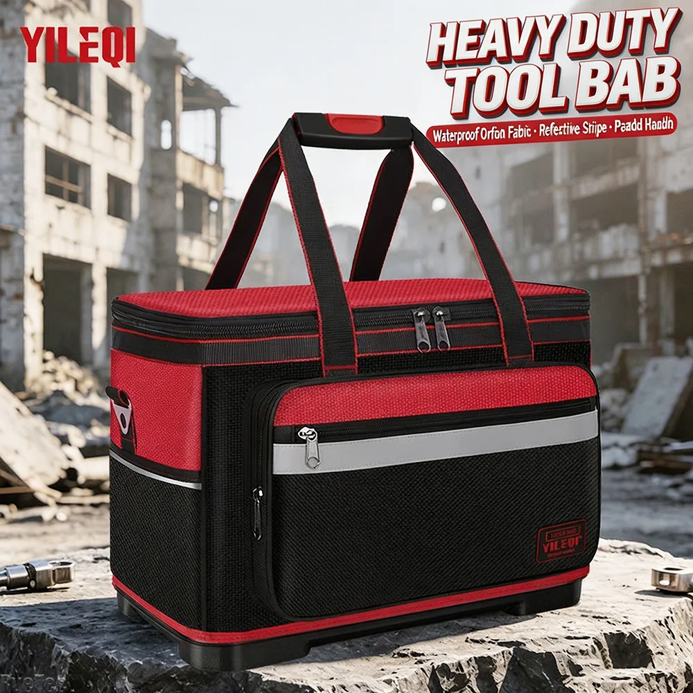 New Full Seal Zipper Tool Bag Waterproof Wear-resistant Reflective Stripe Shoulder Strap for Electrician Tool Organizer Pouch