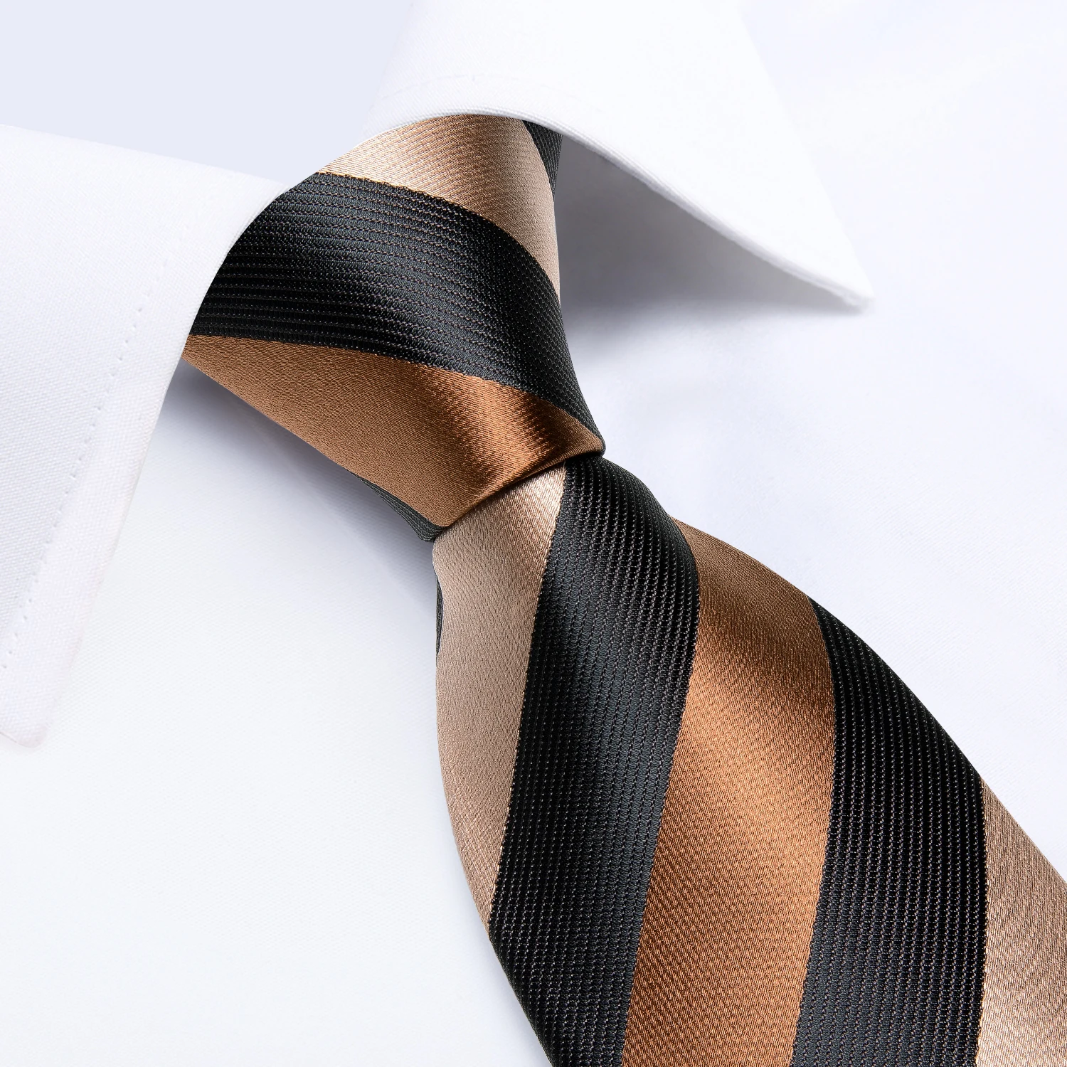Corbata marrón a rayas de café para hombre, conjunto de gemelos y pañuelo, corbata Jacquard para hombre, corbatas de negocios para boda, regalo Formal informal