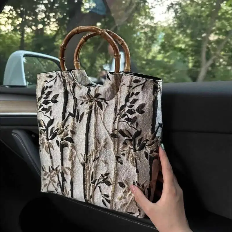 

Bloom New Chinese Style Ink Hand Bag Women Fairycore Handle Embroidery Purse Female Summer Bamboo Knot Handbag Wallet
