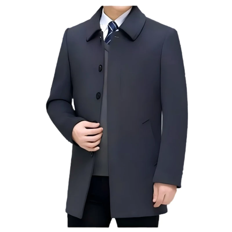 

High-quality new woolen mid-length overcoat for middle-aged and elderly fathers, business casual men's lapel coat