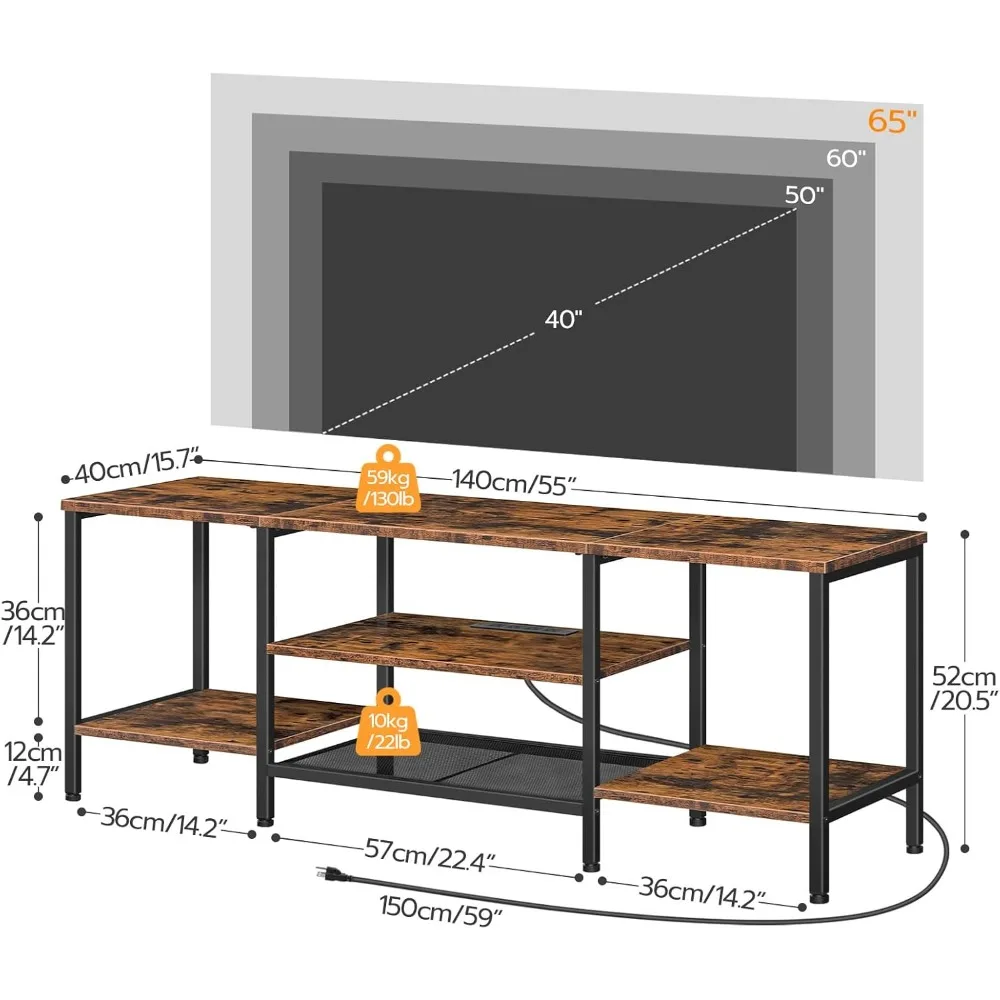 مركز ترفيه على الطراز الصناعي لأجهزة التلفاز مقاس 65 بوصة مع أرفف تخزين مفتوحة ومنافذ طاقة #2