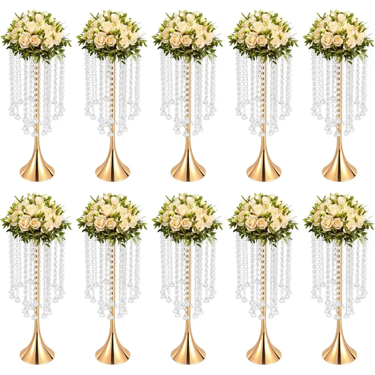 

10Pcs 21.9in Crystal Wedding Flower Stand, Flower Vase Stand, Iron Metal Centerpiece Holder for Wedding Party Event Decoration