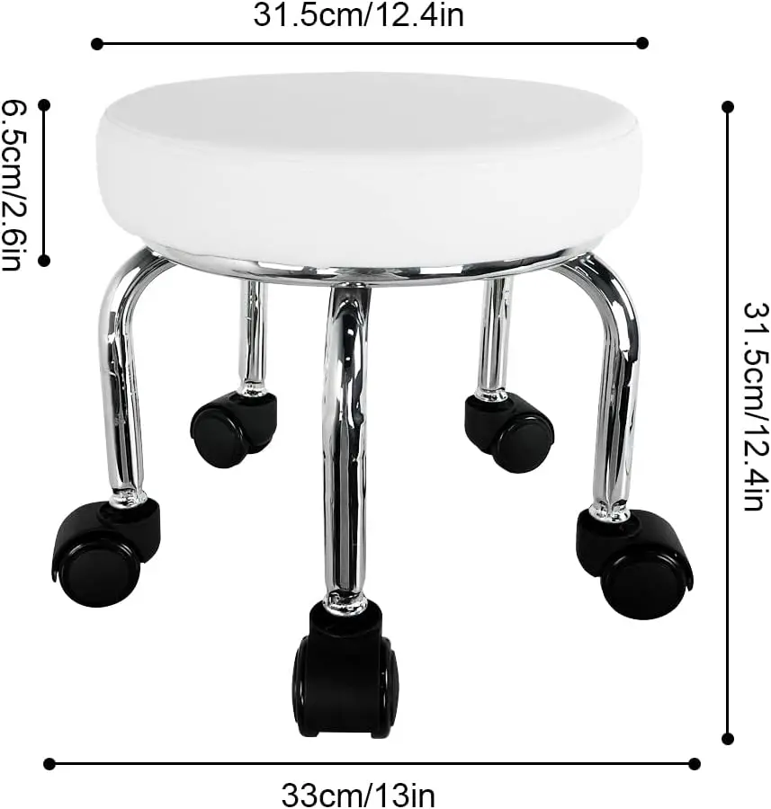 Modern Roller Seat Pu Leather Low Round Rolling Stool 360° Swivel Small Stool With Universal Caster Wheels Foot Stool For Home