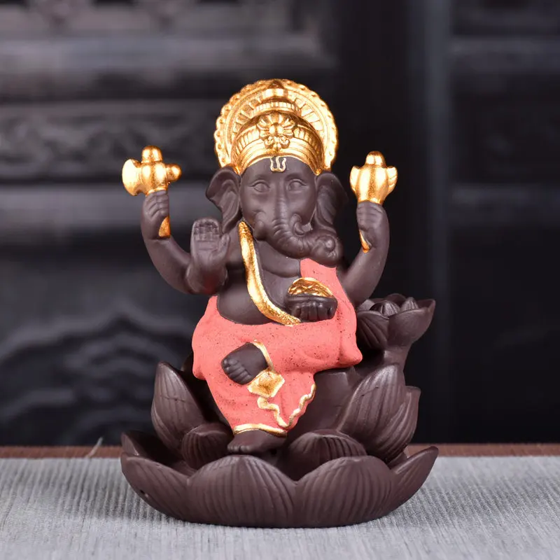 Ceramic Middle East Bao Elephant Lotus reflux Furnace pendulum home decoration incense pedestal-Creative high mountain Stream Water reflux Furnace - Buddha Tea Room zen Room