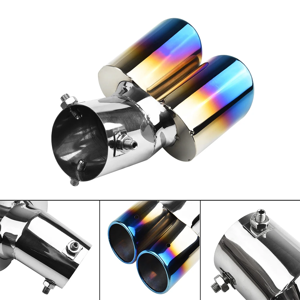 Blue Dual Exhaust Pipe Stainless Steel Tailpipe Tip Throat Tail Muffler Fashion High Quality Hot Popular Practical