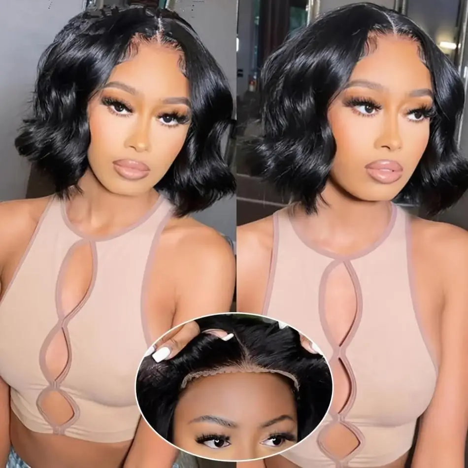 

Парик с эффектом Body Wave, короткий боб, без клея, готовый к носке, из натуральных волос, предварительно нарезанный, с закрытием 4x4 5x5, бразильский, с предварительно выщипанными прядями