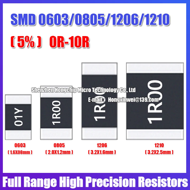 100 pièces 0603 0805 1206 1210 2010 2512 résistance SMD 5% valeurs de résistance communes 0R-10R 1R 2R 3R 4R7 5R1 résistances de haute précision