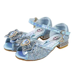 Girls Sandals Frozen 2 Elsa Princess Shoes Little Girls Crystal Shoes Children High Heels Catwalk Show Shoes