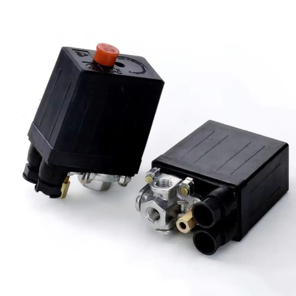 Pneumatic Control Air Compressor Pressure Switch Black 1/4-Port Manifold Automatic Air Pressure Switch Vertical Type