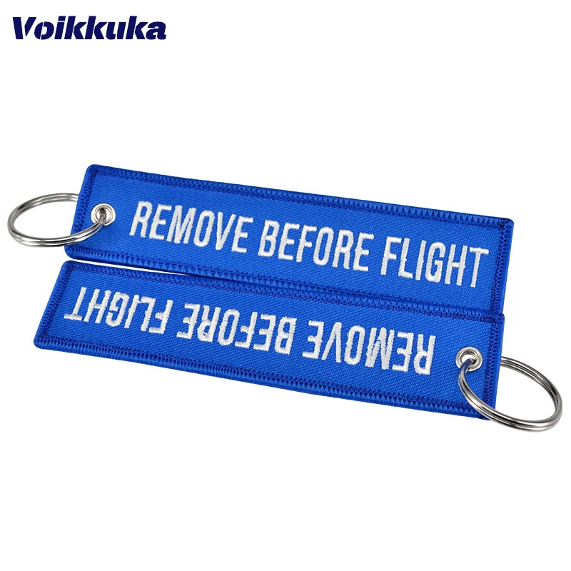 1PC 2PCS 3PCS Set Sale Both Sides Embroidery Motorcycle White Letters Remove Before Flight Blue Tag Keychain Bag Accesorios