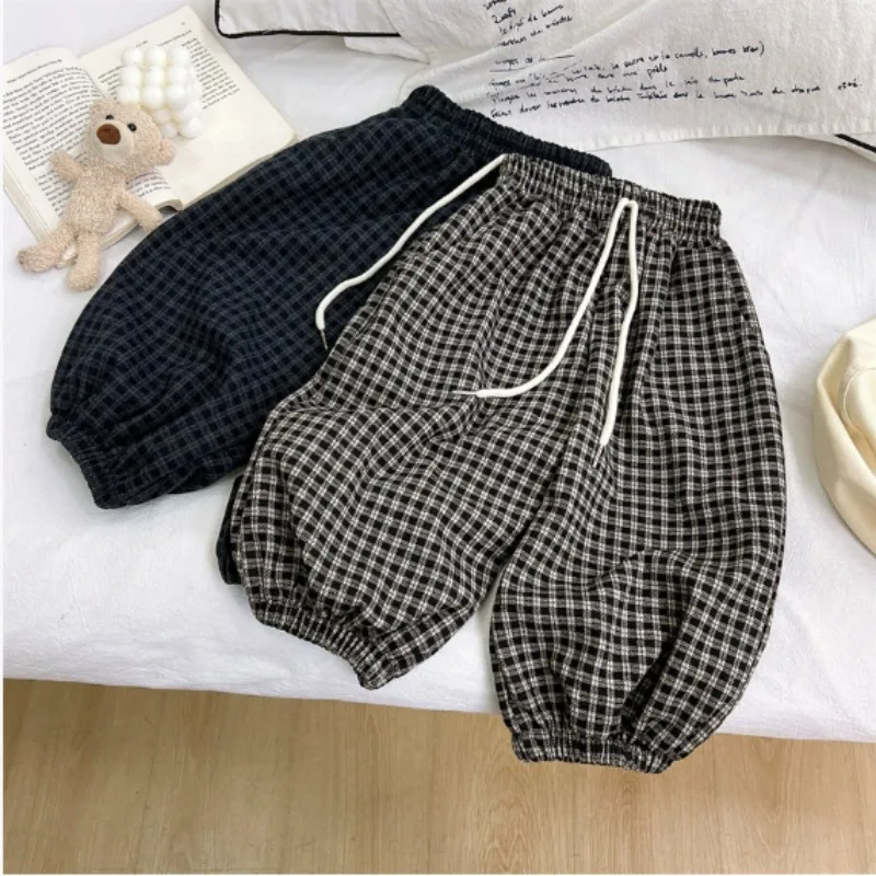 

Children Plaid Trousers 2025 New Spring Korean Style Toddlers Kids Casual Loose Lantern Pants