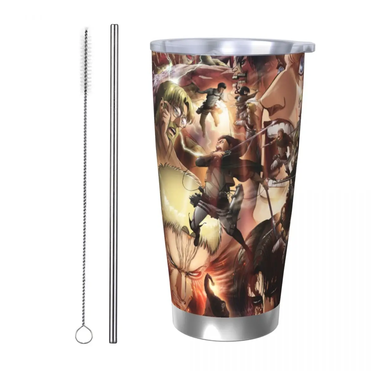 Attack On Titan 20oz Stainless Steel Car Mug Straw Thermal Iced Travel Cup Vacuum Insulated Coffee Hot Cup