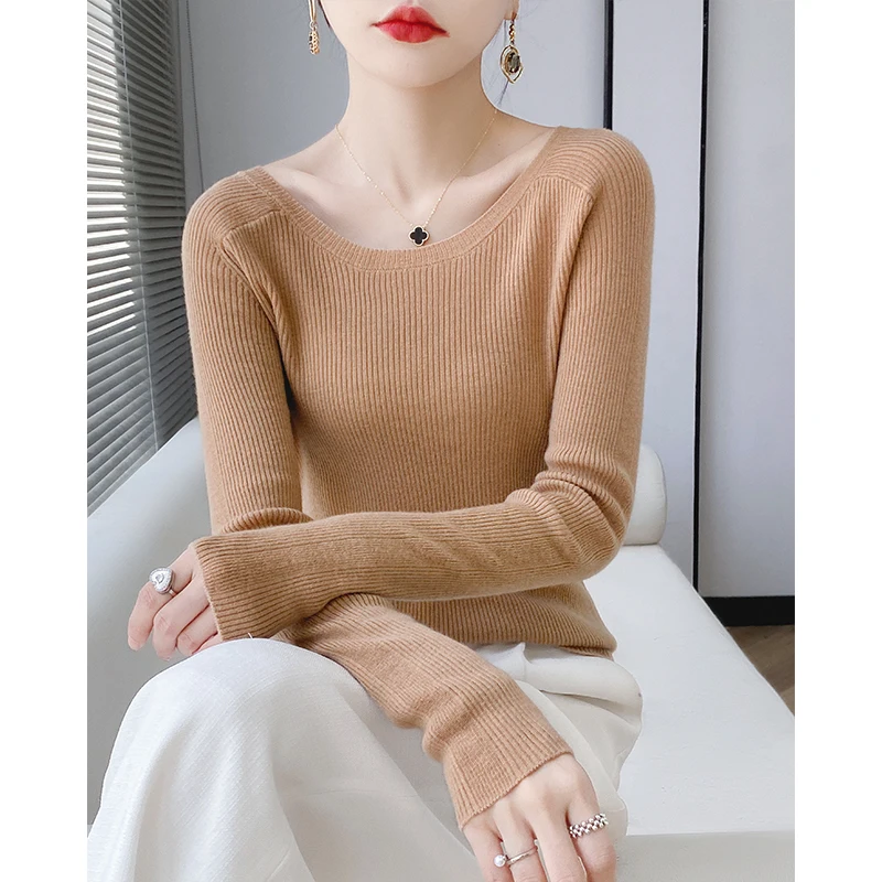 100% pure sweater ladies' sweater knitted bottoming shirt in autumn and winter O-neck pullover slim high-end joker inside.