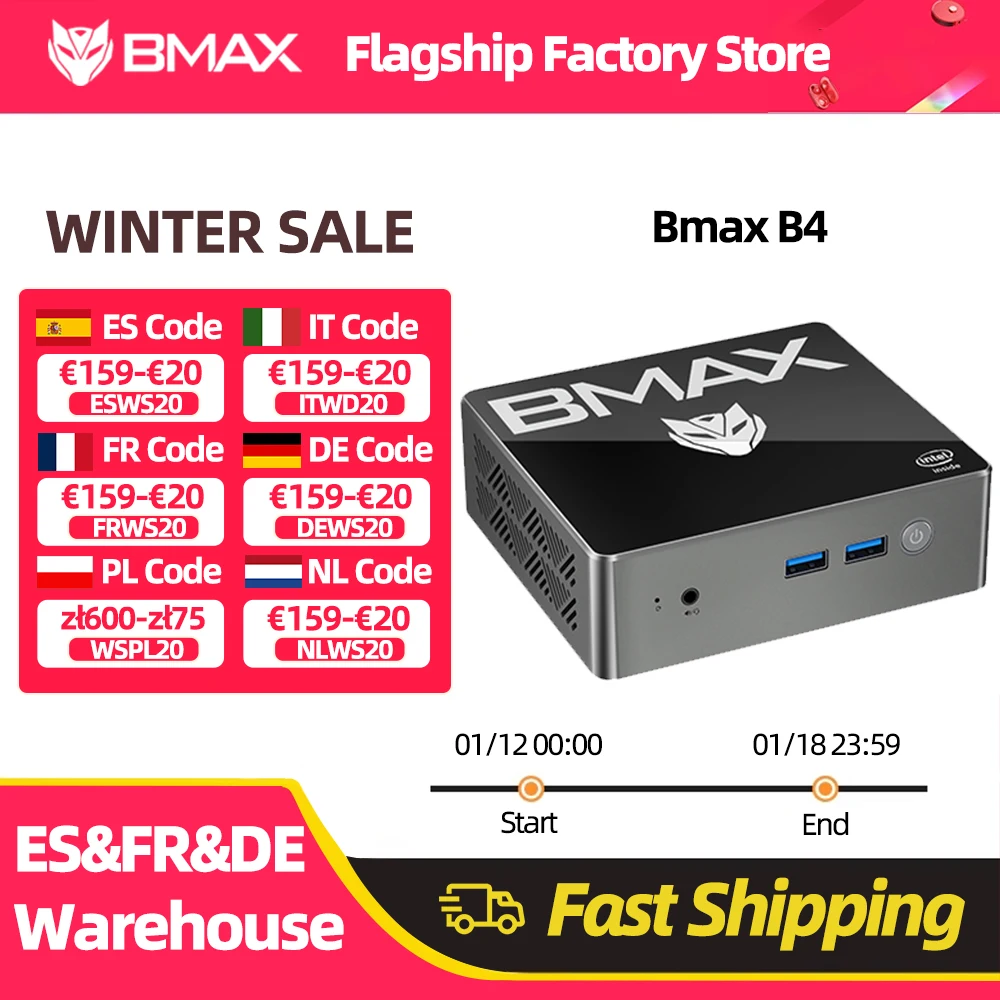 Bmax B4 Windows 11 Pc Intel N95 16Gb 512Gb Ssd 2*Hdmi 2*Usb 2.0 2*Usb 3.0 Supporta 4K@60Hz Intel Uhd Grafica Mini Pc Bluetooth