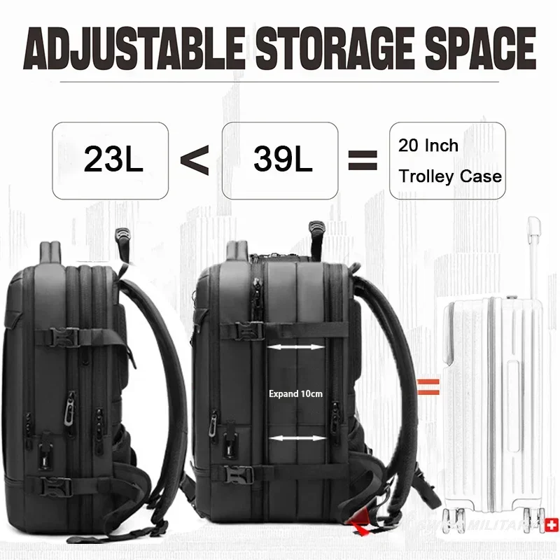 SWISS New Business Backpack Expandable USB Bag Waterproof Large 17 Inch Computer Backpack for Travel Urban Fashion Men Mochilas