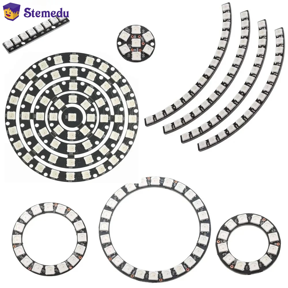 WS2812B 5050 RGB LED Ring 7 / 8 / 12 / 16 / 24 / 60 بت ضوء المصباح مع السائقين المتكاملة WS2812 لـ Arduino Raspberry Pi