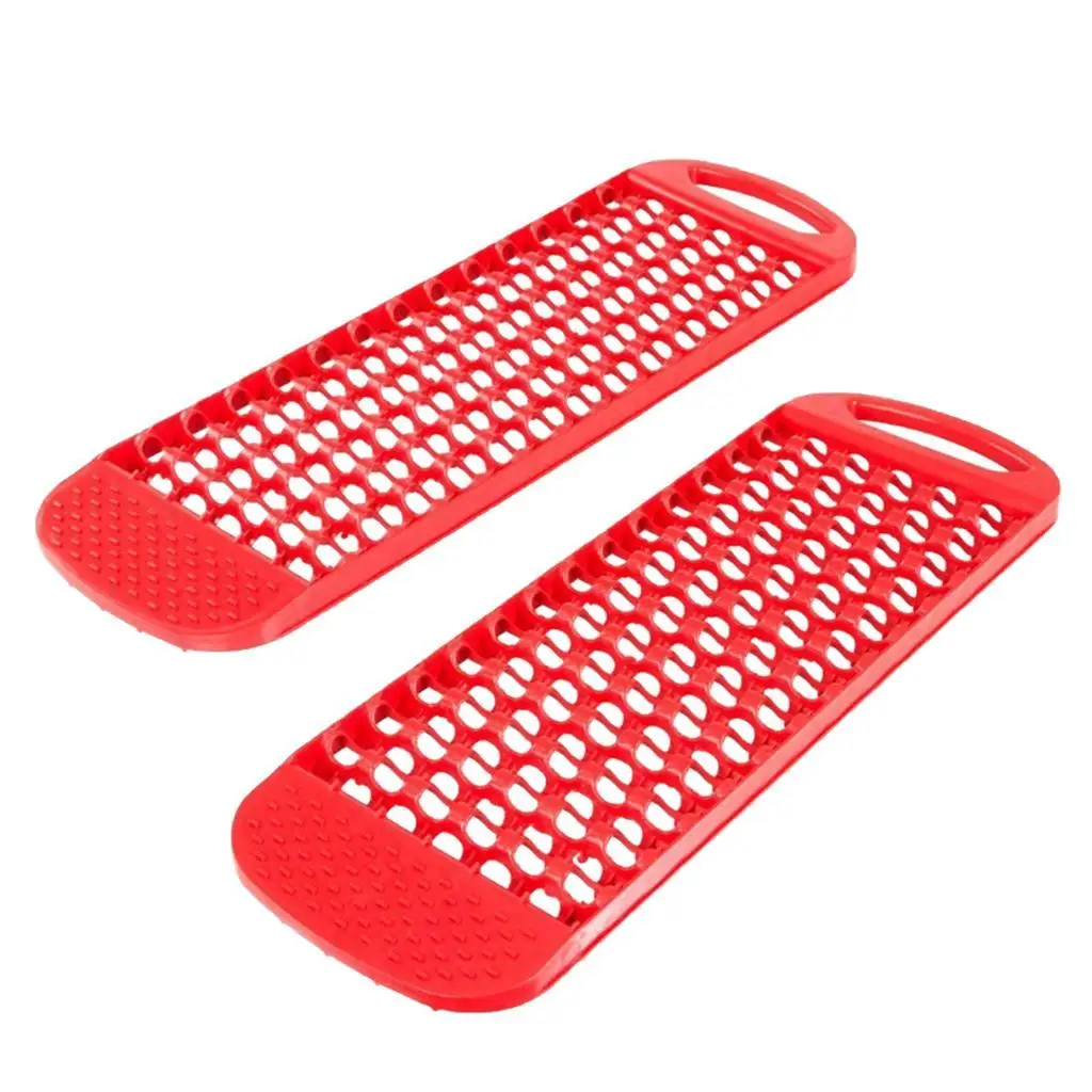 2 PCS Traction Mat Emergency Tires Traction Mats Track Trapped Boards Vehicle Extraction Tire Ice Mud Red