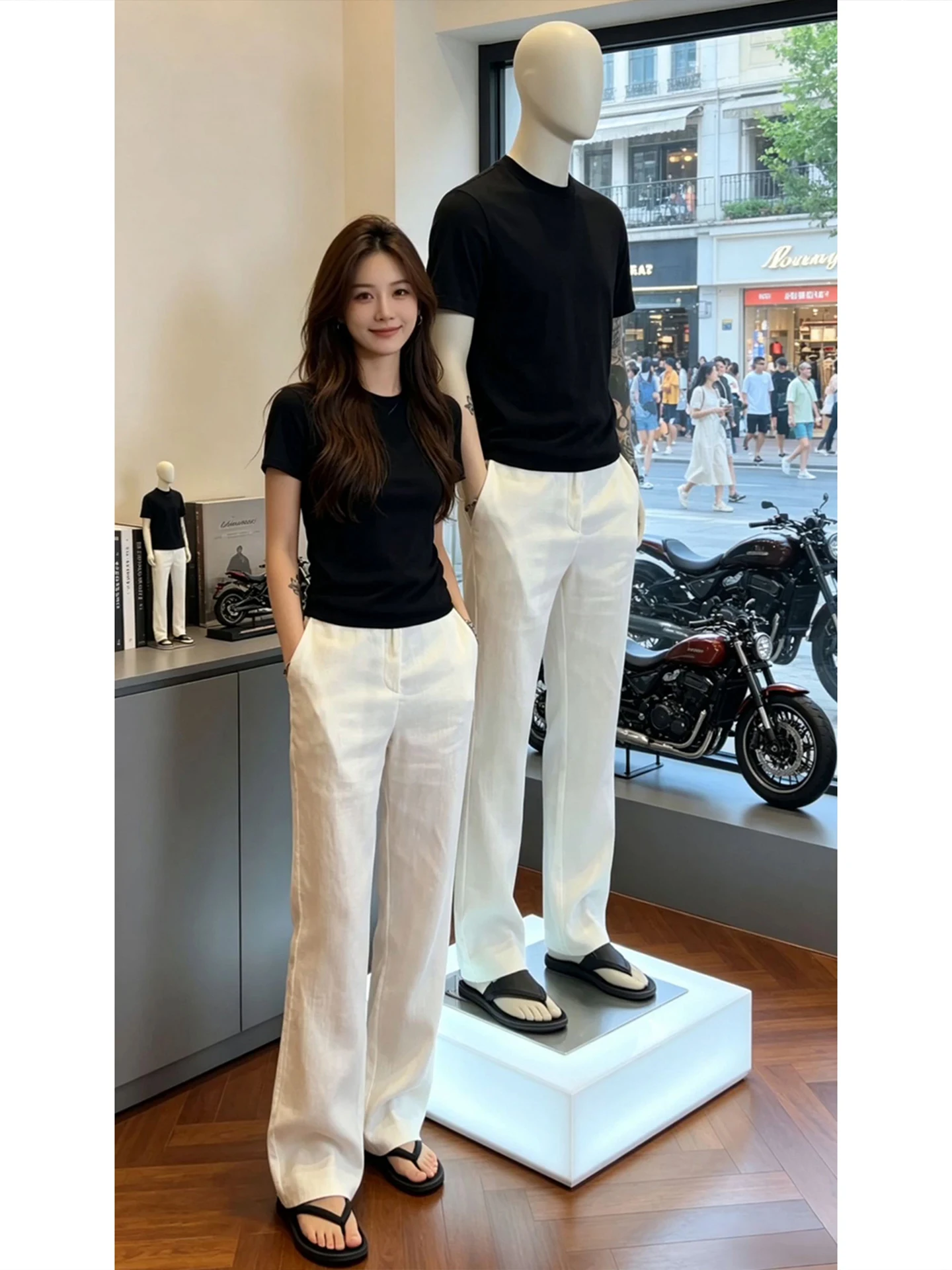 

White Linen Straight Leg Casual Pants Men Women Summer Thin Drapey High-End Feeling Breathable Cotton Linen Loose Fit Trousers