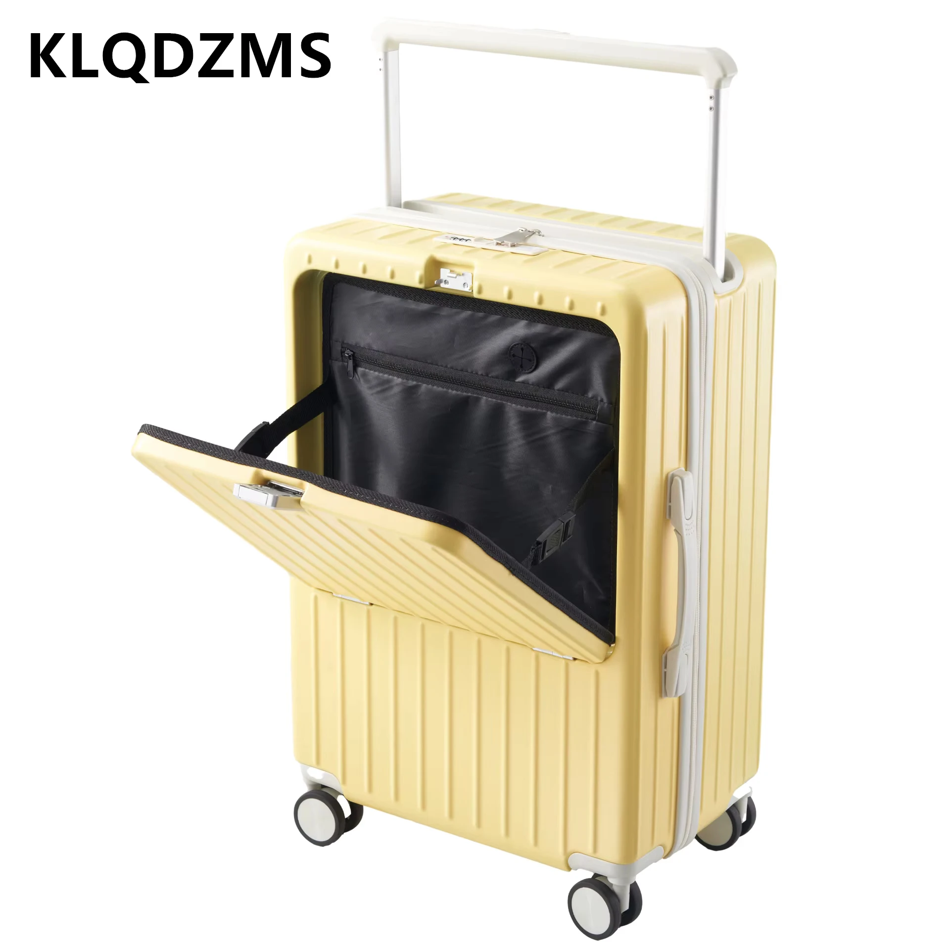 KLQDZMS High Quality Luggage Front Opening Laptop Boarding Case USB Charging Trolley Case 20"22"24"26"28 Inch Rolling Suitcase