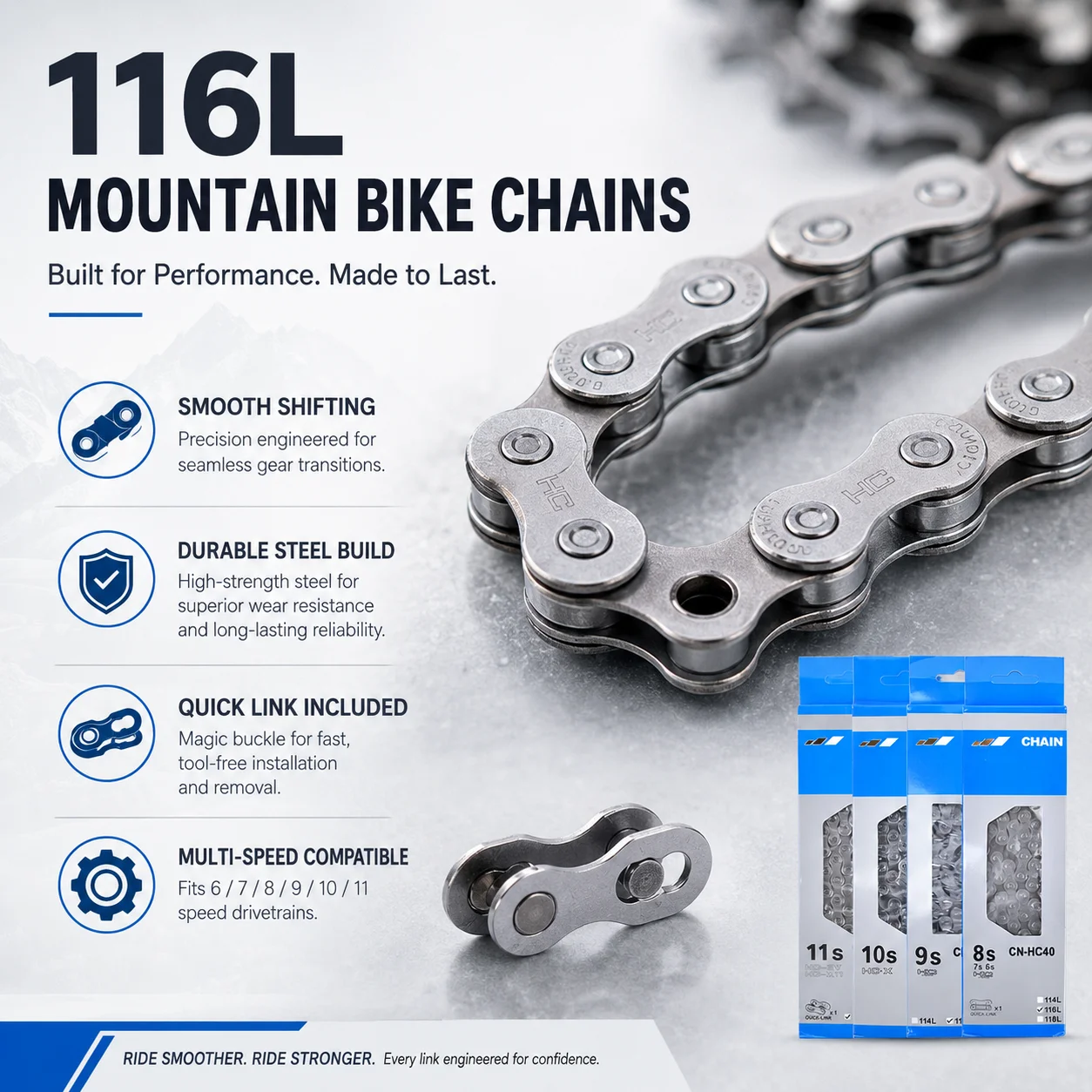 PINMOAP 1PC 6/7/8/9/10/11 Speed Bike Chain Anti Rust Bicycle Chain Fit Mountain Road Bike Repair Kit Smooth Shift Easy Install - view 2
