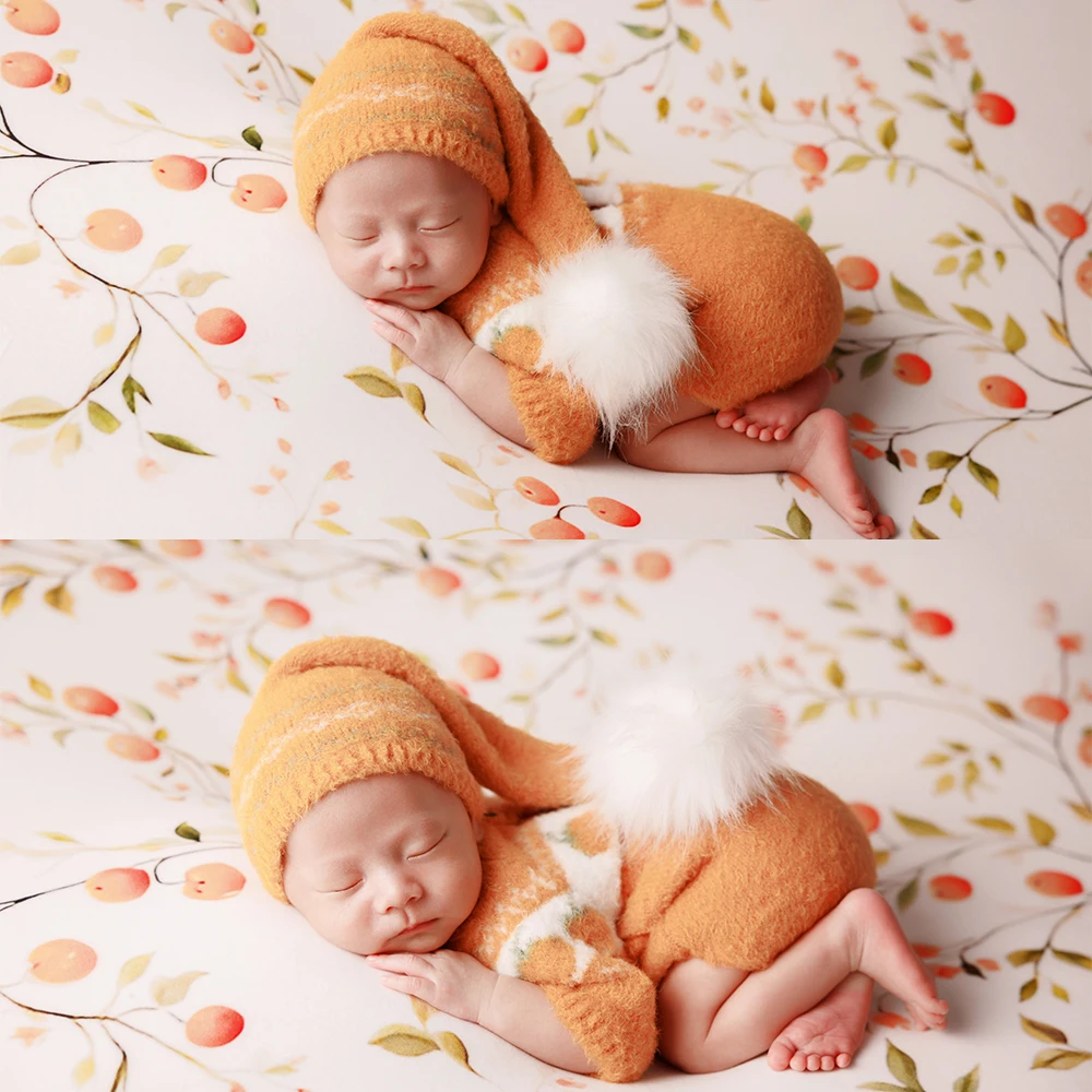 Knitted Baby Romper Pom Poms Knitting Wool Hat Newborn Costume Photography Props Bear Soothing Doll Studio Shooting Accessories