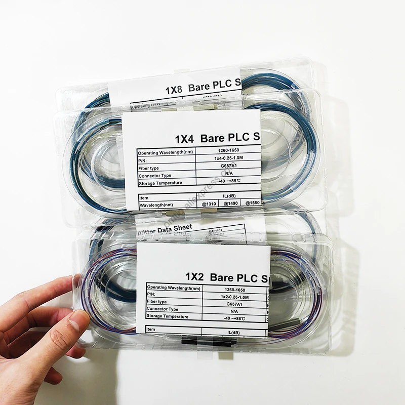 OMTiG 10pcs1x2 1x4 1x8 1x16 Color Bare Fiber Optic PLC Splitter Without Connector Cable 250um Mini Blockless Splitter FTTH