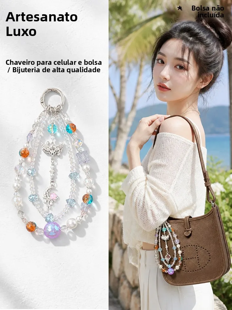 heritage-style-keychain-bag-charm-elegant-basket-design-shiny-chain-accessory-versatile-fashionable-round-pendant-for-bags