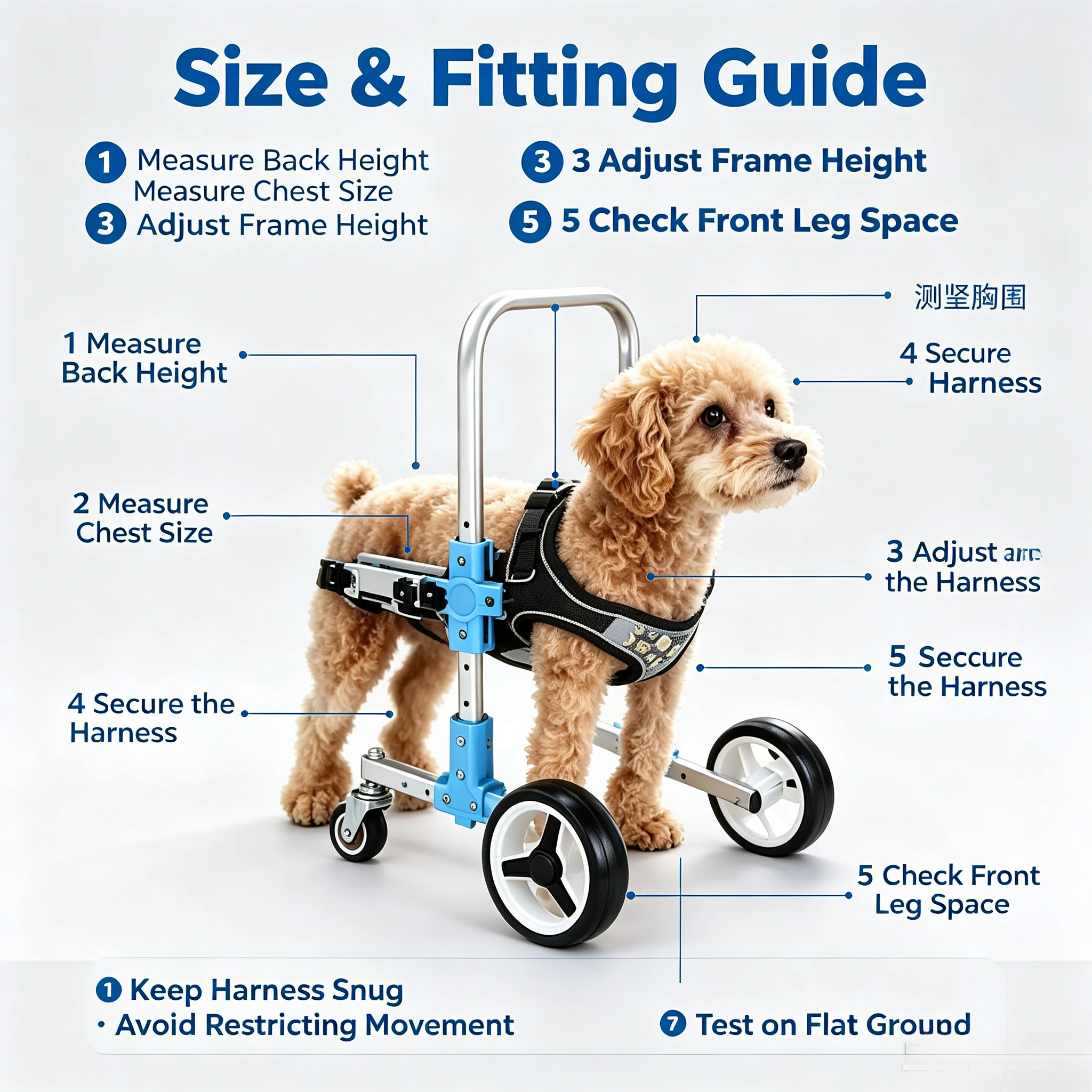 Lightweight Pet Forelimb Wheelchair, Small Four-Wheel Mobility Aid Cart for Dogs, Front Leg Disability Auxiliary Vehicle