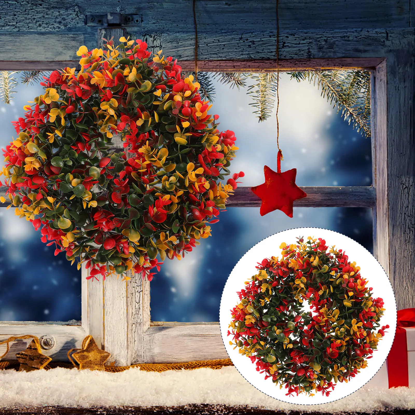 

Christmas Wreath Decor Plastic Xmas Front Door Hanging Garland Artificial Christmas Decoration Decorative Wreath