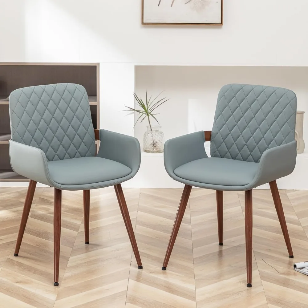 

LUNLING Mid Century Modern Dining Room Chairs Set of 2 Accent Faux Leather Chair Bentwood Frame with Armrest,Upholstered Seat,Me