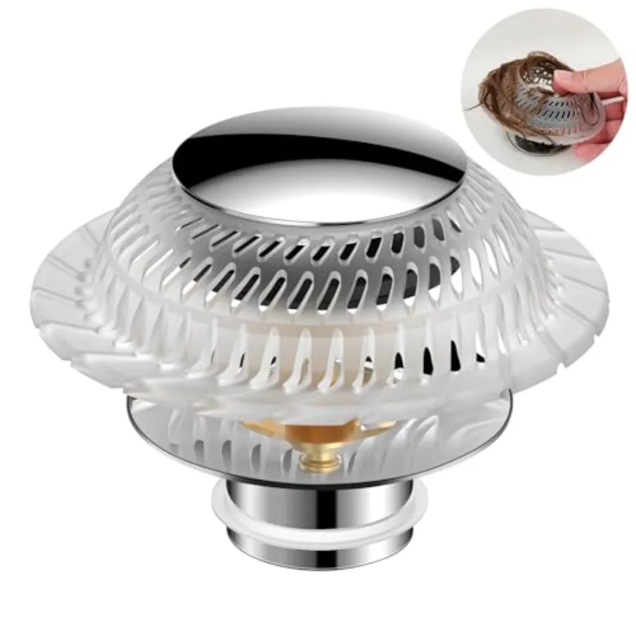 Hair Catcher Drain Stopper for Bathtub, Pop-Up with Silicone Filter, 3-Layer Brass Rust-Proof, One-Button Seal and Drain, Fits