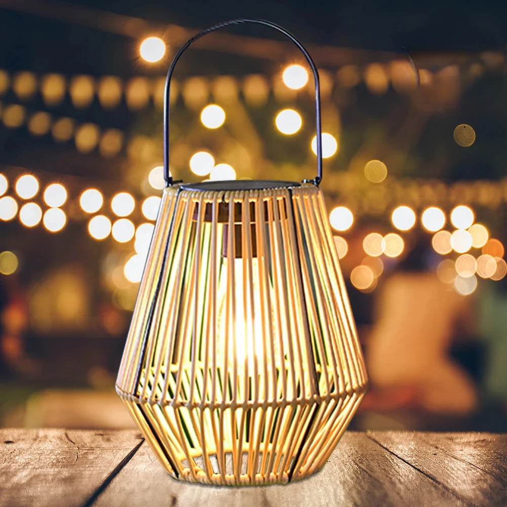 

Rattan Solar Lantern IP65 Waterproof Hanging/Standing Outside Big Rattan Solar Light with Handle for Garden Patio Courtyard Lawn