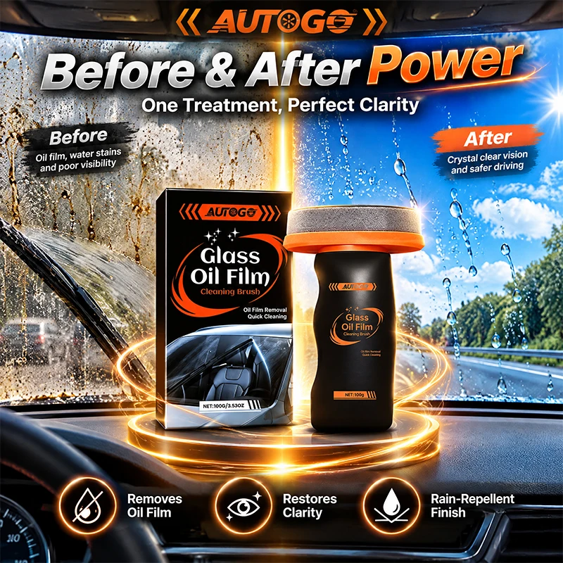 Glass Oil Film Cleaning Brush 100g, Car Windshield Oil Film Remover with Built-In Brush, Scratch-Free Scrub Restores 99% Clarity