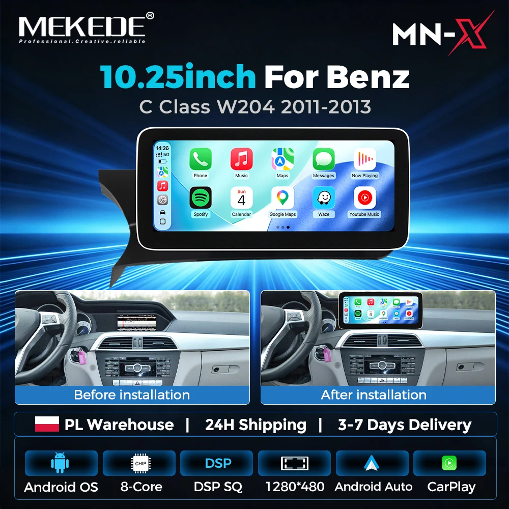 MEKEDE Wireless Android Auto CarPlay Autoradio für Mercedes Benz C-Klasse W204 C204 S204 2011-2013 NTG 4.5 Auto-Stereo-Multimedia-Videoplayer GPS-Navigation Intelligente Systeme BT