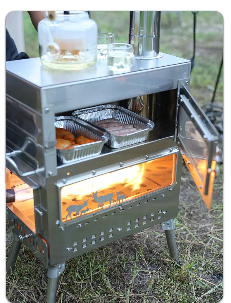 투오펑 친환경 스테인리스 휴대용 바베큐 스토브 대형 야외 오븐 (장작 난방, 차 끓이기, 캠핑 텐트용)