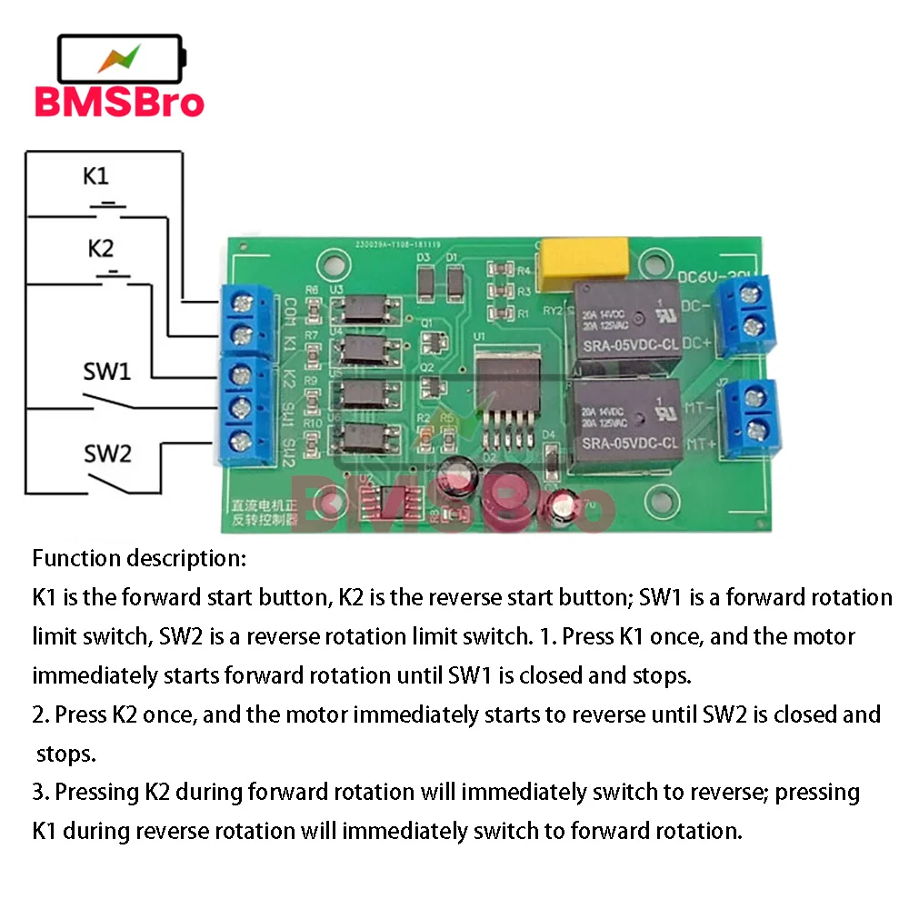 DC 6V 12V 24V DC Motor Forward and Reverse Controller 20A High Current with Limit Relay Driver Lifting Control Board