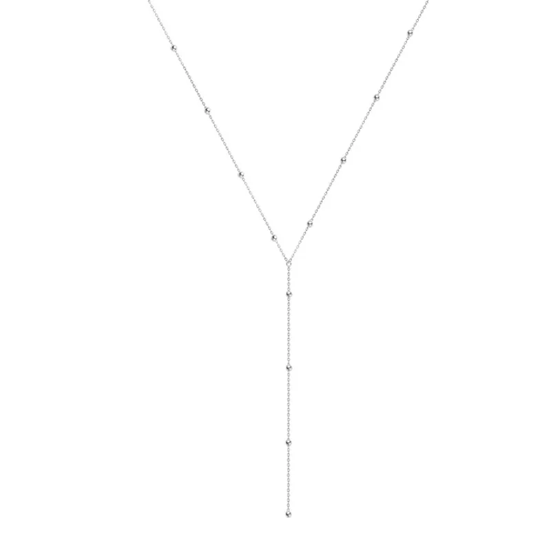 VOQ Silver Color Round Bead Long Tassel Necklaces for Women Simple Clavicle Chain Accessories Girl Gift