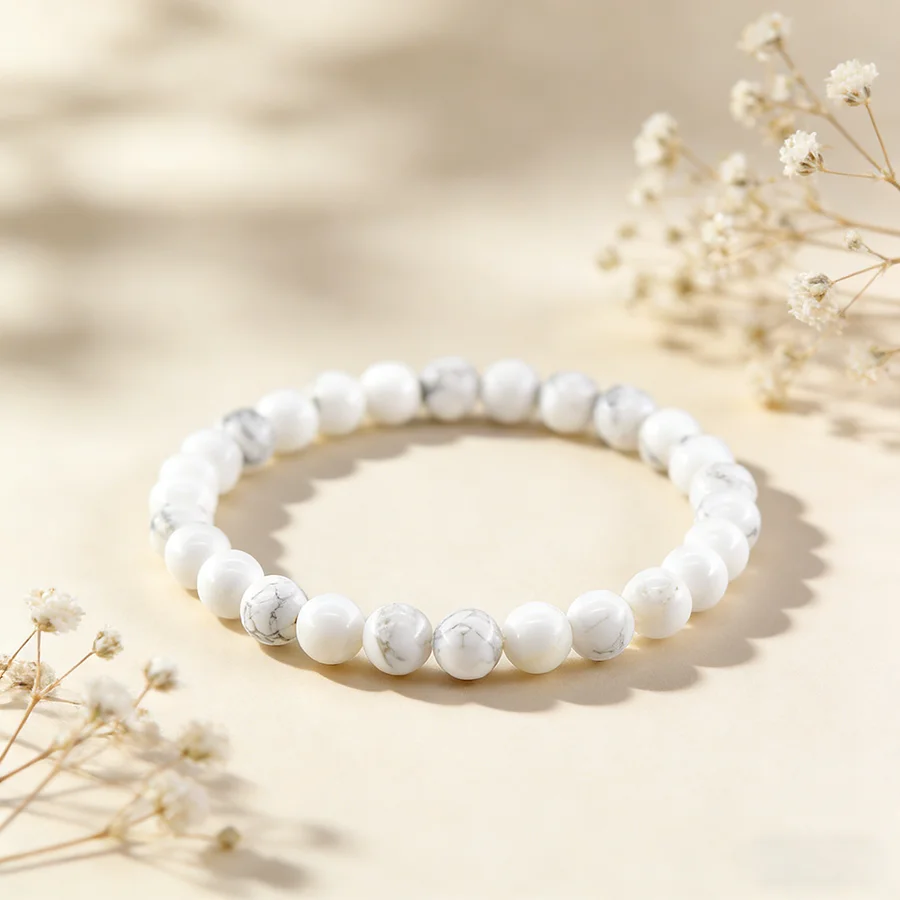Yoga Fitness Gifts - Natural White Howlite Real Stone Bracelet