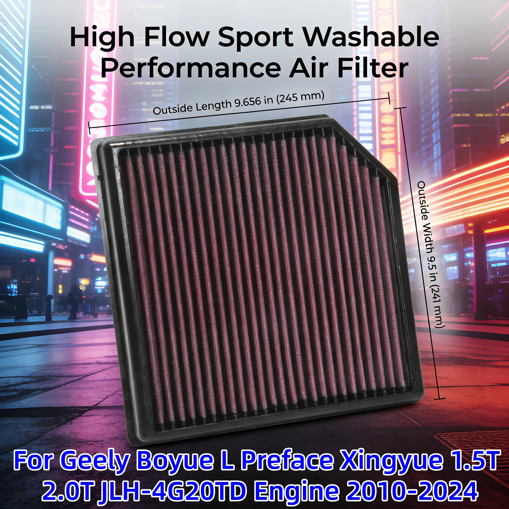 

For Geely Boyue L Preface Xingyue 1.5T 2.0T JLH-4G20TD Engine 2010-2024 High Flow Sport Washable Panel Air Filter Replacement