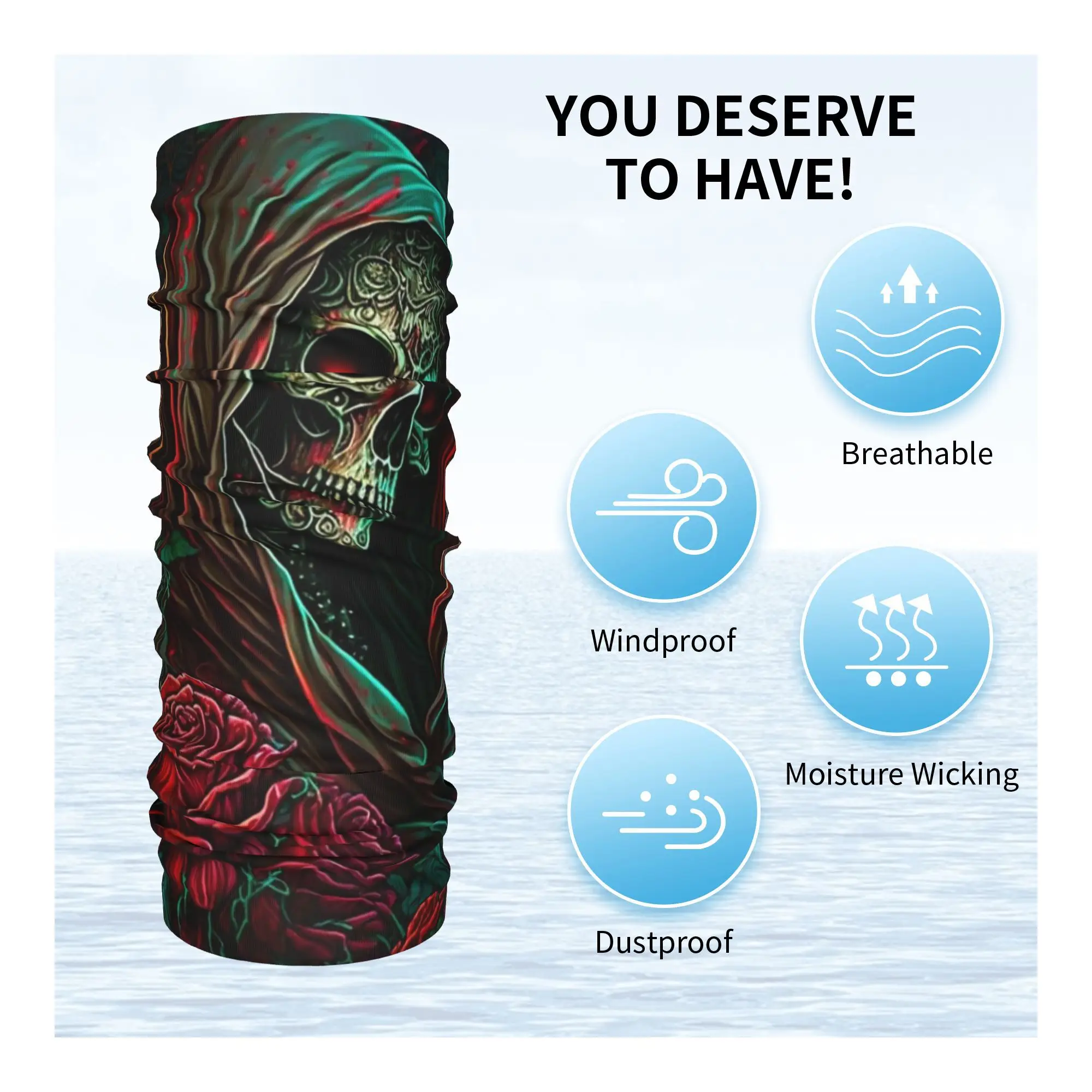 غابة الورود سانتا Muerte باندانا غطاء الرقبة المطبوعة التفاف وشاح متعدد الاستخدام قناع الوجه المشي لمسافات طويلة الصيد للرجال النساء كل موسم